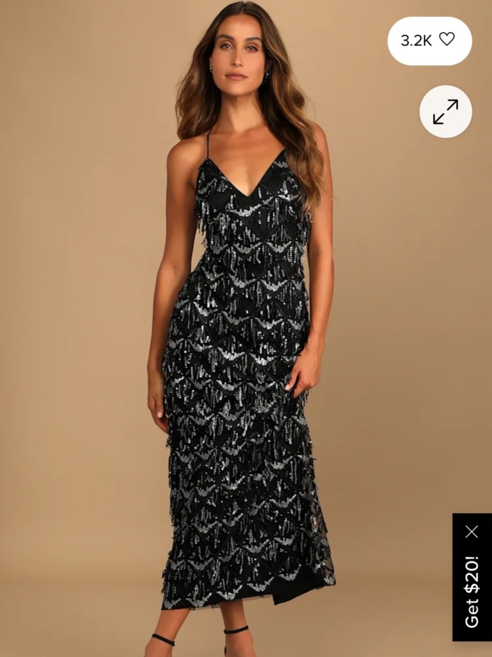 Lulu's Black Sequin Fringe Evening Gown